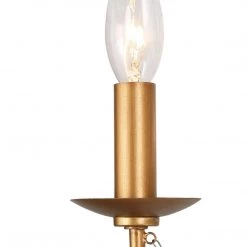 Hot Sale LNC Modern Gold Chandelier With Wooden Beads - 5 Lights