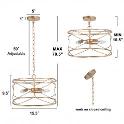 LNC Modern Gold Drum Cage Chandelier - 3 Lights