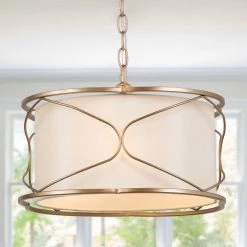 LNC Modern Gold Chandelier With Fabric Shade - 3 Lights