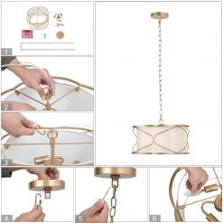 LNC Modern Gold Chandelier With Fabric Shade - 3 Lights