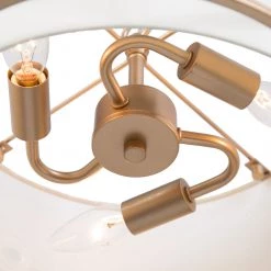 LNC Modern Gold Chandelier With Fabric Shade - 3 Lights