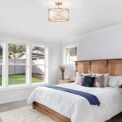 LNC Modern Gold Semi-flush Mount With Fabric Shade - 3 Lights Hot Sale