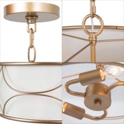 Modern Hot Sale LNC Vintage Gold Fabric Drum Chandelier - 3 Lights