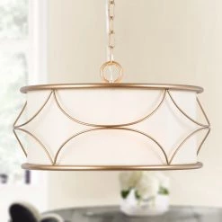 Modern Hot Sale LNC Vintage Gold Fabric Drum Chandelier - 3 Lights