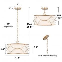 Modern Hot Sale LNC Vintage Gold Fabric Drum Chandelier - 3 Lights