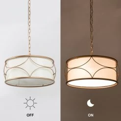 Modern Hot Sale LNC Vintage Gold Fabric Drum Chandelier - 3 Lights