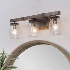Hot Sale LNC Farmhouse Mason Jar Vanity Light-3 Lights