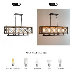 LNC Rectangle Rustic Kitchen Island Chandelier-5 Lights-Clearance Lighting