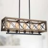 LNC Rectangle Rustic Kitchen Island Chandelier-5 Lights-Clearance Lighting