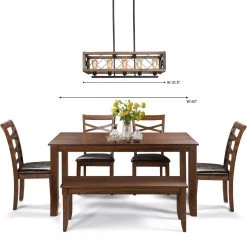 LNC Rectangle Rustic Kitchen Island Chandelier-5 Lights-Clearance Lighting