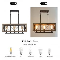 Lighting LNC Rectangle Chandelier, Industrial Farmhouse Chandelier-Open Box