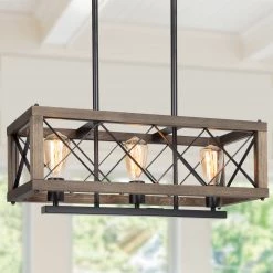 Lighting LNC Rectangle Chandelier, Industrial Farmhouse Chandelier-Open Box