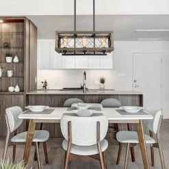 Lighting LNC Rectangle Chandelier, Industrial Farmhouse Chandelier-Open Box