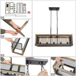 LNC Rectangle Chandelier, Wood And Metal Chandelier-Clearance Lighting