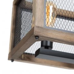 LNC Rectangle Chandelier, Wood And Metal Chandelier-Clearance Lighting