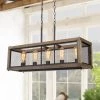 LNC Rectangle Chandelier, Wood And Metal Chandelier-Clearance Lighting