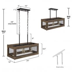 LNC Rectangle Chandelier, Kitchen Island Chandelier, Wood And Metal Chandelier-Clearance