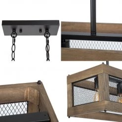 LNC Rectangle Chandelier, Kitchen Island Chandelier, Wood And Metal Chandelier-Clearance