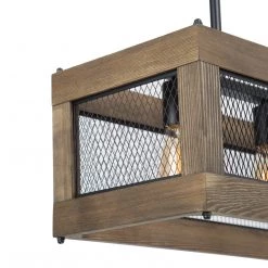 LNC Rectangle Chandelier, Kitchen Island Chandelier, Wood And Metal Chandelier-Clearance