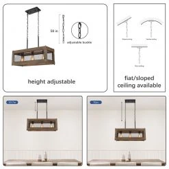 LNC Rectangle Chandelier, Kitchen Island Chandelier, Wood And Metal Chandelier-Clearance
