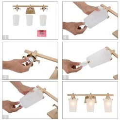 Hot Sale LNC Modern Gold Vanity Light With Glass Shades - 3 Lights