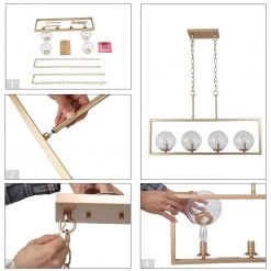 LNC Modern Gold Globe Glass Wide Chandelier - 4 Lights Hot Sale