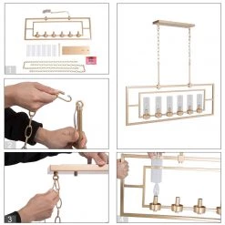 Modern Hot Sale LNC Gold Wide Kitchen Island Chandelier With Seeded Glass - 6 Lights