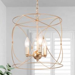 Modern LNC Gold Drum Pendant Light, Metal Drum Light
