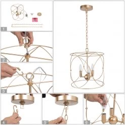 Modern LNC Gold Drum Pendant Light, Metal Drum Light