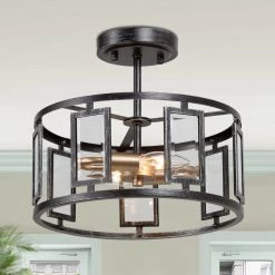 Hot Sale LNC Modern Semi Flush Ceiling Light, Black