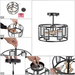 Hot Sale LNC Modern Semi Flush Ceiling Light, Black