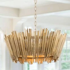 Lighting LNC Vintage Gold Modern Chandelier With Gold Stripes-3 Lights