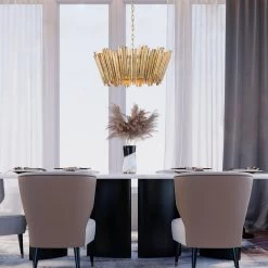 Lighting LNC Vintage Gold Modern Chandelier With Gold Stripes-3 Lights 16 Lighting LNC Vintage Gold Modern Chandelier With Gold Stripes-3 Lights