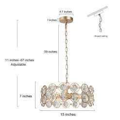 LNC Modern Gold Crystal Drum Chandelier-3 Lights 12 LNC Modern Gold Crystal Drum Chandelier-3 Lights