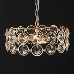 LNC Modern Gold Crystal Drum Chandelier-3 Lights
