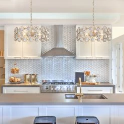 LNC Modern Gold Crystal Drum Chandelier-3 Lights 11 LNC Modern Gold Crystal Drum Chandelier-3 Lights