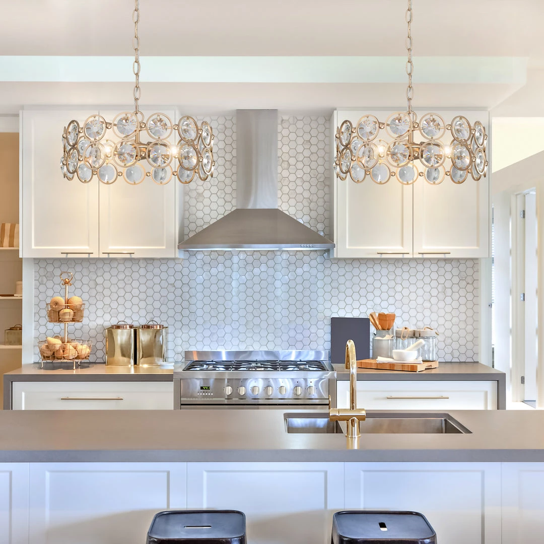 LNC Modern Gold Crystal Drum Chandelier-3 Lights 5 LNC Modern Gold Crystal Drum Chandelier-3 Lights