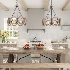 LNC Farmhouse Circle Chandelier -Bedroom & Kitchen Island-Open Box Lighting