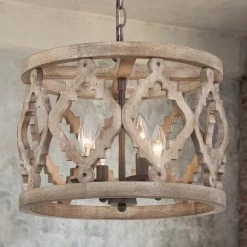 LNC Farmhouse Wood Lantern-4 Light
