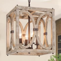 Lighting LNC Rustic Cube Geometric Chandelier-4 Lights-Clearance