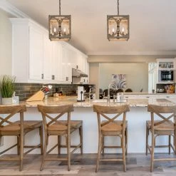 Lighting LNC Rustic Cube Geometric Chandelier-4 Lights-Clearance