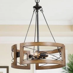 LNC Rustic Drum Chandelier-3 Lights Hot Sale