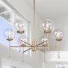 Modern Hot Sale LNC Contemporary Globe Glass Gold Chandelier-6 Lights