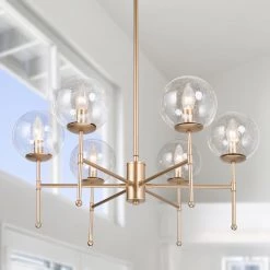 Modern Hot Sale LNC Contemporary Globe Glass Gold Chandelier-6 Lights