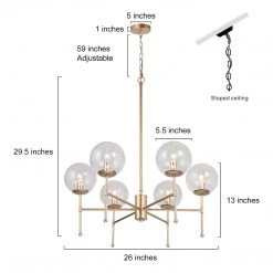 Modern Hot Sale LNC Contemporary Globe Glass Gold Chandelier-6 Lights