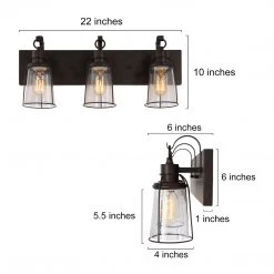 Uolfin LNC Rustic Vanity Light, 3 Light Bathroom Vanity Light