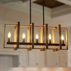 LNC Rectangle Rustic Island Light-5 Lights