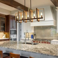 LNC Rectangle Rustic Island Light-5 Lights