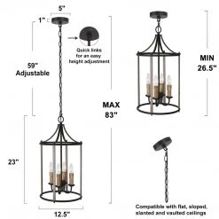 LNC Candle Cage Chandelier, Rustic Lantern Chandelier, Dark Grey & Black-Clearance Lighting