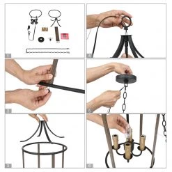 LNC Candle Cage Chandelier, Rustic Lantern Chandelier, Dark Grey & Black-Clearance Lighting